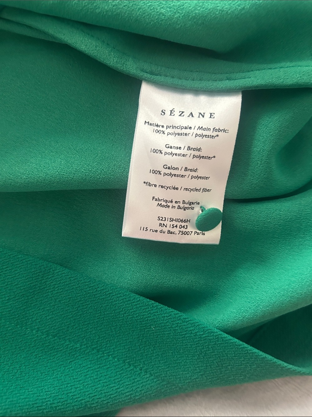 Sezane | Emerald green V-Neck Button Front Women's Top - Picture 7 of 7